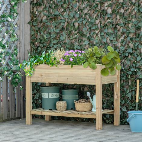 Jardinière surélevée avec étagère de rangement en bois, carré potager sur pieds, 113x56x84cm, vert