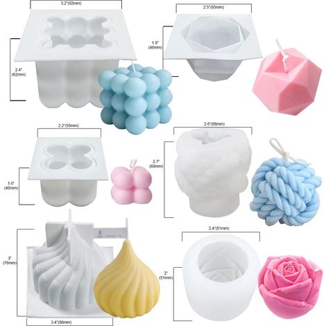 Lot de 6 moules à bougies en silicone pour la fabrication de bougies, boules de fil en forme de bulle, moule en silicone 3D en forme de rose, moule à gâteau pour pâtisserie et dessert, moule (1/4)