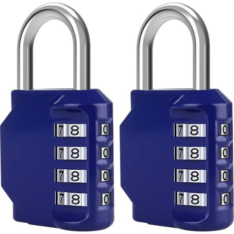 Bleu - [2 pièces] Cadenas à combinaison 4 chiffres, cadenas à combinaison étanche, boucle à combinaison en acier plaqué métal étanche (1/5)