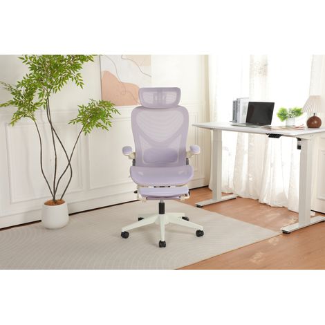 Chaise de Bureau Ergonomique Pliable en Maille, Appui-tête 3D, Soutien Lombaire Réglable, Violet (1/5)
