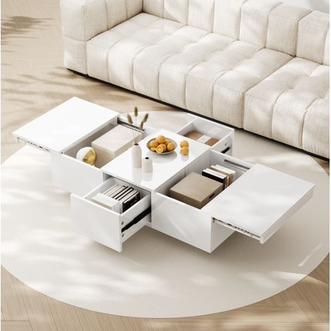 Couchtisch aus Spanplatte in Weiß Hochglanz 100 cm mit Schubladen und Stauraum (1/5)