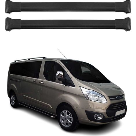 OMAC Barres de toit en aluminium pour Ford Transit Custom / Tourneo Custom I 2012-2023 – TÜV / DIN 75302:2019 – Charge max 75 kg – 2 barres Noir (1/4)