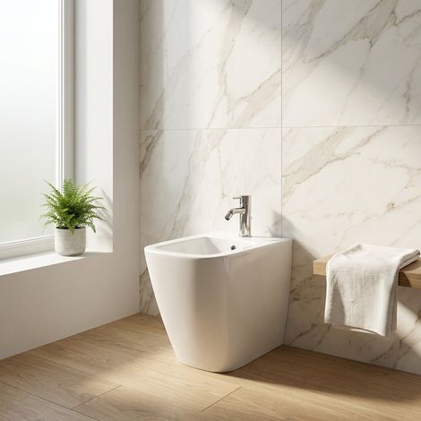 Bidet filomuro monoforo in ceramica bianca con fissaggi nascosti 36x54 cm – Mia+  Ceramica Dolomite