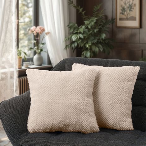 Paco Home Kissenbezug 2er Set Deko Wohnzimmer Sofakissen Bezug Couchkissen Kissenhülle Beige, 2pcs-Set