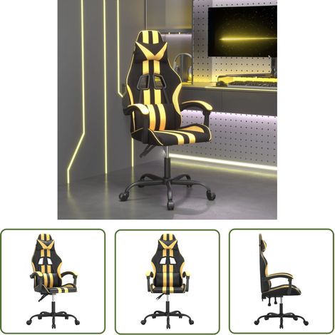 Chaise de jeu,Fauteuil de jeux,Siège gamer pivotante Noir et doré Similicuir BGT12594 (1/5)