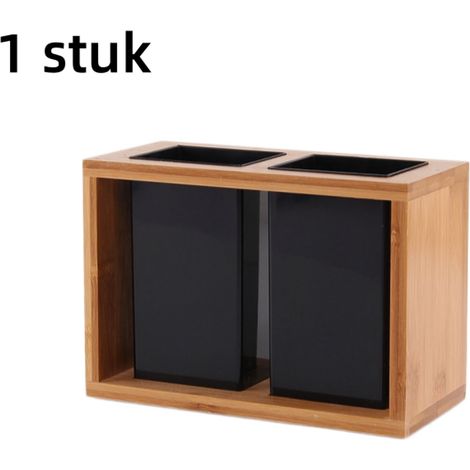 pièce - Boîte de rangement pour couverts - Boîte de rangement pour baguettes - Porte-baguettes en bambou avec système d'égouttage - Noir (1/5)