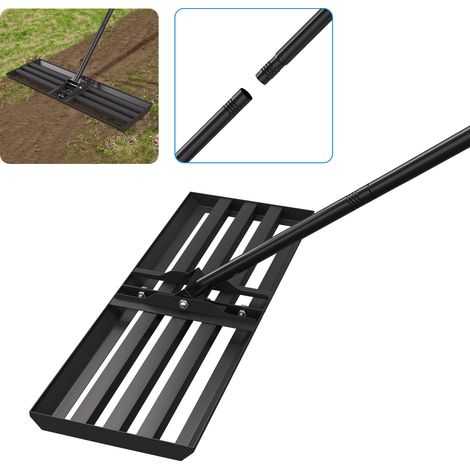 TolleTour Râteau de nivelage gazon 75 x 25 cm avec manche en acier, gants de jardinage inclus