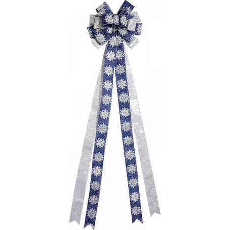 Décoration de Noël à suspendre, grand nœud 33 x 113 cm, paillettes d'hiver, bleu, or et champagne (1/5)