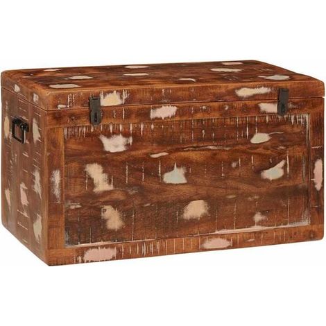 Boîte de Rangement en Bois de Manguier Massif, Coffre de Stockage Brun Naturel pour Bureau et Salon (1/5)