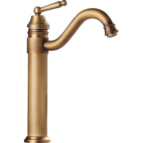 Ikodm – Robinet de lave-mains haut pivotant 360° – Laiton antique – Fini brossé anti-corrosif – Bulleur multicouche pour eau douce (1/4)
