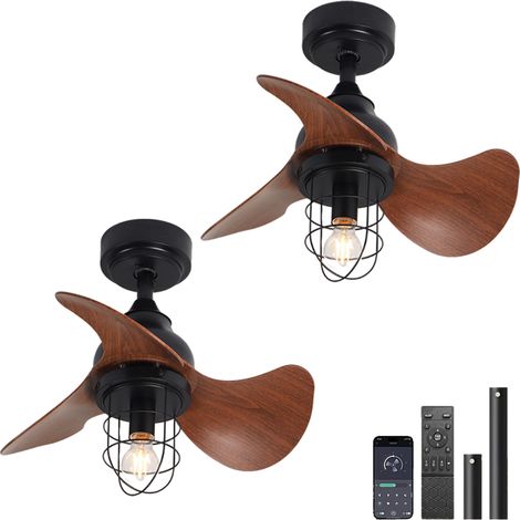 Lot de 2 ventilateurs de plafond de 56 cm, télécommande/contrôle par App, avec 2 tiges de suspension, 6 vitesses de vent, minuterie (sans ampoule) (1/5)