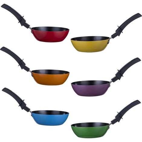 Mini Wok Party Set 6 Pieces Diameter 12 cm Non-Stick Coating Small Wok with Insulation Handle for Tablegrill Mini Crepe Maker