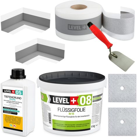 LEVEL+ Dichtset für Duschabdichtung Bad Dichtband Flüssigfolie 4kg SET10 (1/4)