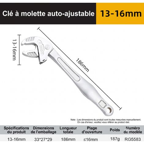 La clé universelle à réglage automatique et autobloquante NW 1776 en acier au chrome-molybdène est adaptée à l'entretien des écrous, des boulons et des canalisations. - (M) 13-16 mm
