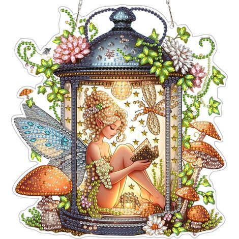 Diamond Painting Anhänger mit Kette, Fee im Lampendesign, Fensterdeko & Geschenk (1/4)