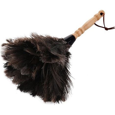 Brosse antistatique en plumes d'animaux, brosse douce pour le dépoussiérage avec manche en bois