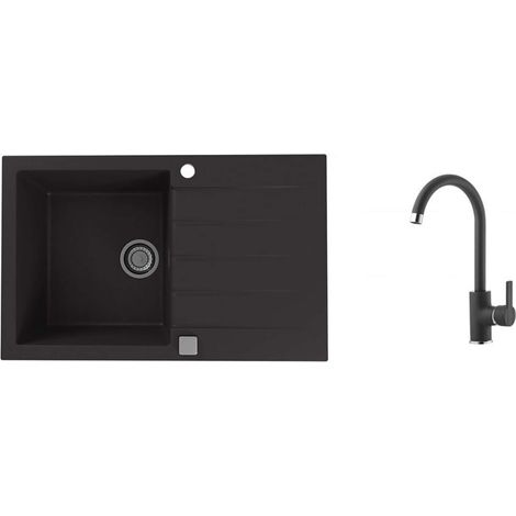 Extra-digital Cadit 20 Granitspüle Schwarz mit Chrom-Wasserhahn (1/4)