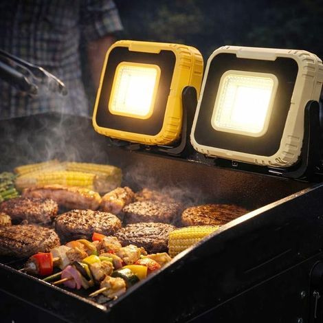 Lot de 2 lampes de barbecue pour barbecue extérieur, 1000 lumens, magnétiques et rechargeables, réglables à 360°, lumières LED étanches IPX4, cadeaux pour hommes, papas, camping (1/5)