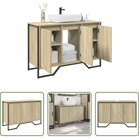 Badwandschrank -  Waschbeckenunterschrank Sonoma-Eiche 91x35x60 cm Holzwerkstoff