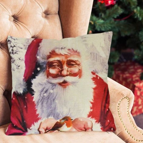 4pcs Taie d'oreiller de Noël Lin de Coton Housses de Coussin Dessin Animé Mignon Décoration de Noël d'oreiller 45x45cm pour Les Voitures Les Canapés (A) (1/4)