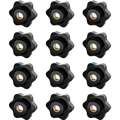 Lot de 12 - Écrou à Poignée - Vis Papillon - Filetage Moleté M6 - Pour Mobilier et Machines-outils - Noir - 0,6 x 3,2 cm (1/5)
