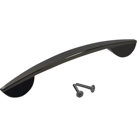 Poignée contemporaine - Hauteur : 29 mm - Entraxe : 160 mm - Décor : Nickelé noir - Epaisseur : 20 mm - Longueur : 201 mm - Matériau : Zamac - SIRO (1/5)