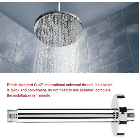 Barre de douche en acier inoxydable, bras de pommeau mural rond 20 cm, fixation plafond ou mur, pour salle de bain, kit de montage (1/5)