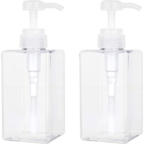 450 ML Distributeur de Savon, Lot de 2 Flacon Pompe Vide en Plastique Conteneur de Bouteille pour la Cuisine et la Salle de Bain - Transparent (1/5)
