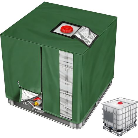 Bache pour Cuve IBC 1000L, Réservoir d'eau Couvercle Anti-UV Anti-Poussière, Housse Protection Cuve avec Fermeture éclair, 116 x 100 x 120 cm (Vert) (1/5)
