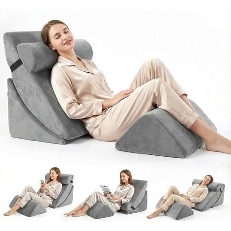 Ensemble de 4 Coussins Cales en Mousse à Mémoire, Coussin de Sommeil et Lecture Réglable en Hauteur pour Canapé et Lit, Housses Lavables en Gris (1/5)