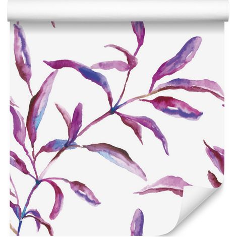 Papel pintado de acuarela con hojas moradas para salón y dormitorio, 50x1000 cm. (1/5)