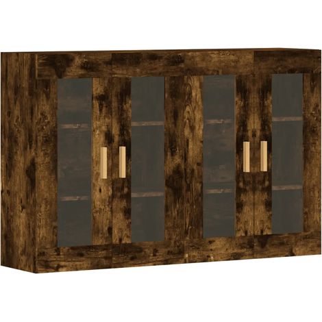 Conjunto de 2 armarios de almacenamiento de pared diseño práctico 69,5 x 34 x 90 cm madera de ingeniería acabado roble ahumado 020055403 (1/5)