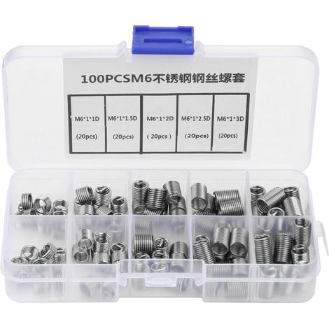 Filets Rapportés Type, 100pcs Inserts Filetés Auto-taraudeurs, M6 Insert fileté, d'inserts de filetage en fil hélicoïdal en acier inoxydable (1/5)