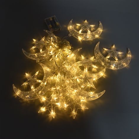 Guirlande lumineuse décorative à LED 3M 126 étoiles pour le Ramadan, l'Aïd el-Fitr, la chambre (étoiles et lune), fonctionne avec un boîtier à piles. (1/5)