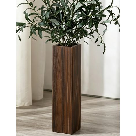 Grand Vase Decoratif Bois: 53cm Haut Vases a Poser au Sol Lignes Epurees Carre pour Maison Salon Decoration - Vase de Sol Gros Marron XXL Deco pour Pampa Fleurs Sechees (1/5)