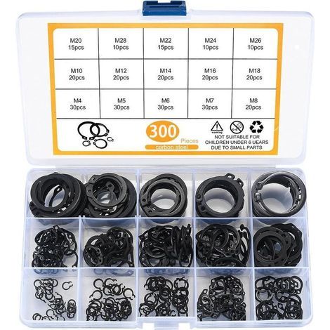 Kit de 300 circlips assortis M4-M28 Anneaux de retenue externe Pour roulements, arbres et pièces mobiles Rangement pratique (1/5)