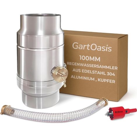 Rainwater Collector for Downpipe Ø 100 mm, DN100 Stainless Steel and Aluminium, with 45 cm Hose and Tank Fitting, Double Wall Construction, 85% Yield (1/5)