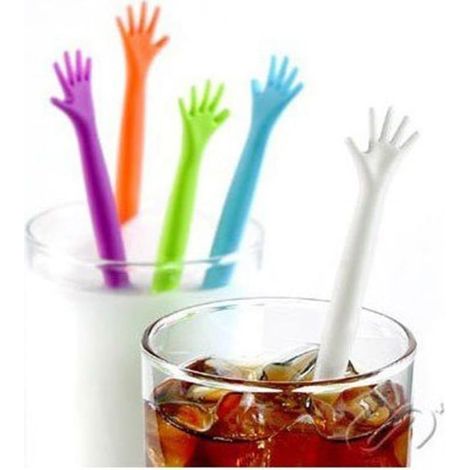 Lot de 5 Agitateurs, Forme main ergonomique, ABS résistant chaleur, Pour café thé lait jus, Usage domestique et professionnel (1/5)