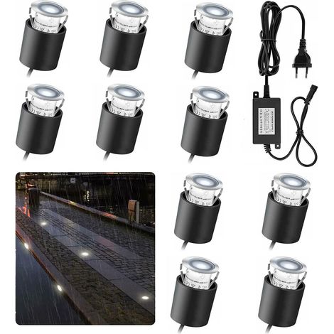 Lot de 10 spots LED encastrables pour extérieur, IP67, étanche, 0,6 W, Ø 32 mm, intérieur extérieur, terrasse, cuisine, jardin, 4000 K (blanc froid) (1/5)