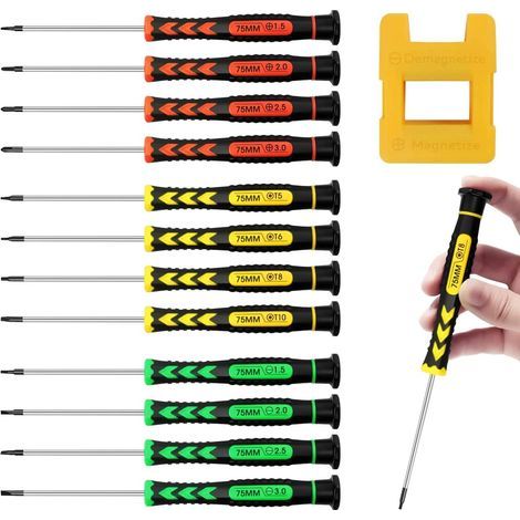 12-teiliges Mini-Präzisionsschraubendreher-Set, magnetisches Schraubendreher-Set für Brillen, Präzisionsschraubendreher mit Magnetisierer, zur Reparatur von Brillen, Uhren, iPhones und PCs (12) (1/5)