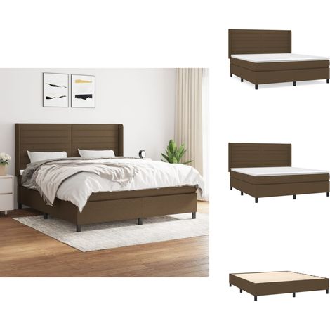 Sommier à lattes de lit avec matelas Marron foncé 160x200 cm - Lit Plateforme - Lit Double - Matelas À Ressorts Ensachés - Têtière Ajustable - Literie (1/5)