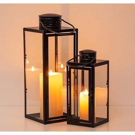 Lanterne Bougie Exterieur Noire - 24cm 35cm Métal Lanternes Outdoor Funéraire Cimetière Bougie Résistant Aux Intempéries Lanterne Jardin Extérieur Bougeoir Lumière du Vent Intérieur (1/5)