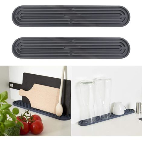 2-Piece Silicone Draining Mats, Bar Mats, Dishwasher-Safe Non-Slip Dish Drainer for Bottles and Glasses, Gray (1/5)