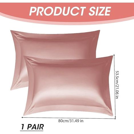 Lot de 2 taies d'oreiller, en soie, 50 x 80 cm, 22 mommes, luxueuses, hypoallergéniques, soin parfait pour la peau et les cheveux, douceur exceptionnelle, avec fermeture à rabat, rose (1/5)