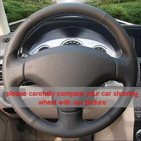 Housse de volant en similicuir PU noir cousue main pour Peugeot 308 (2007-2013) et 408 (2012-2014). Couleur : fil gris.