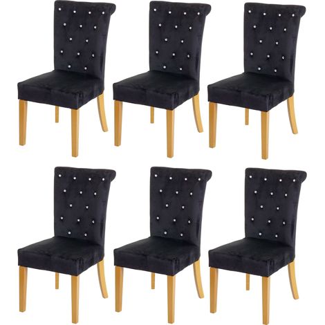 Lote de 6 silla de comedor HHG-513, silla silla de cocina, terciopelo tachonado, negro, patas doradas
