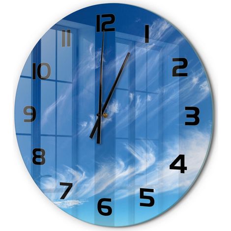 Horloge Murale Ronde Maison et Bureau Verre Trempé Mouvement Silencieux Ciel bleu fi 60 cm (1/5)