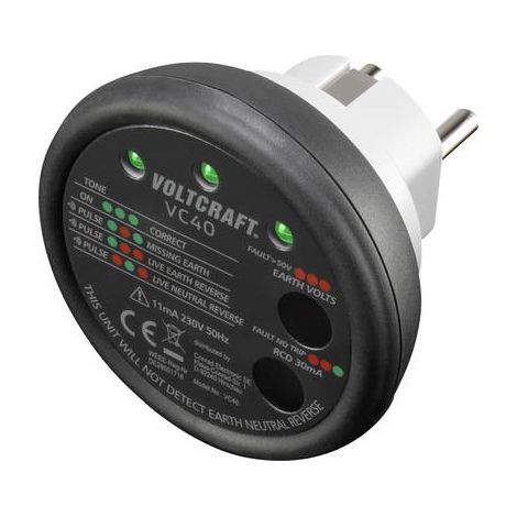 Voltcraft – Testeur de prise VC40 – CAT II 300 V – Test FI et protection contre courant de défaut – Signal sonore et visuel d'erreur