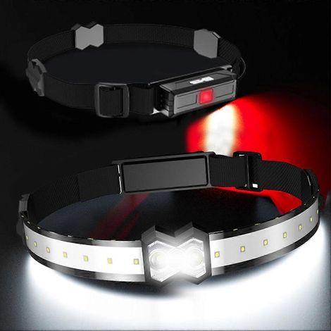 1 lampe frontale rechargeable avec lumière rouge de signalisation LED pour la nuit, idéale pour l'extérieur et la maison. (1/5)