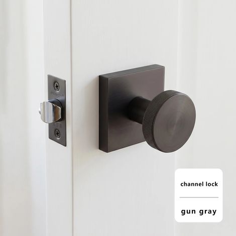 (Verrouillage à canal - gris) Verrou de salle de bain sphérique moleté sans clé, poignée intérieure antidérapante pour rangement dans les allées de placards. Sans système anti-verrouillage. (1/5)